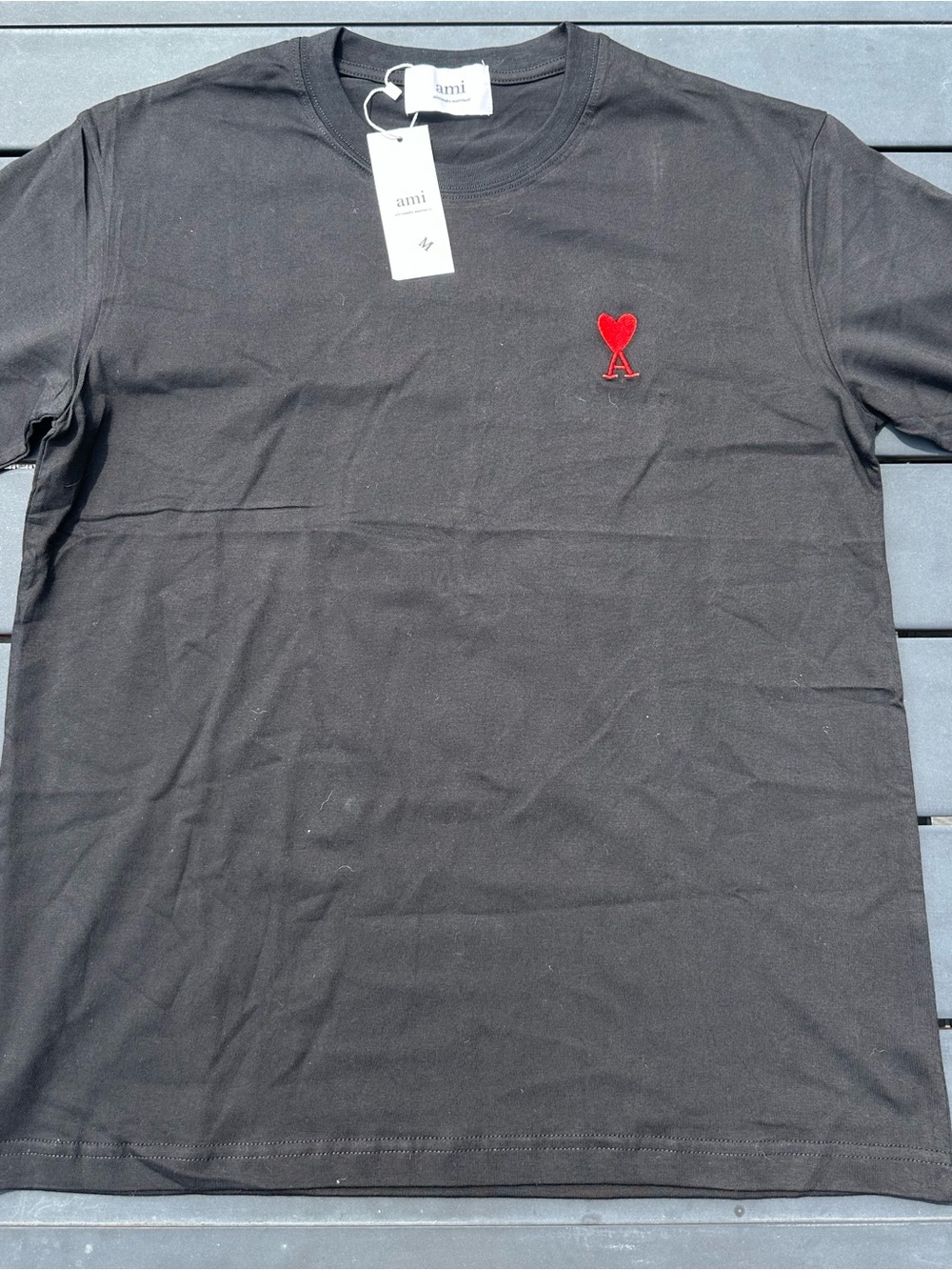 Ami Black Short Sleeve Tee with Red Heart 'A' Logo